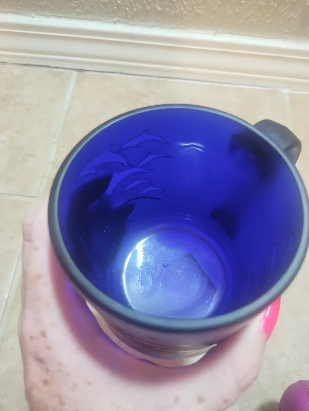Vintage Las Vegas Mirage Mug Cobalt Blue Glass Frosted Dolphins RARE